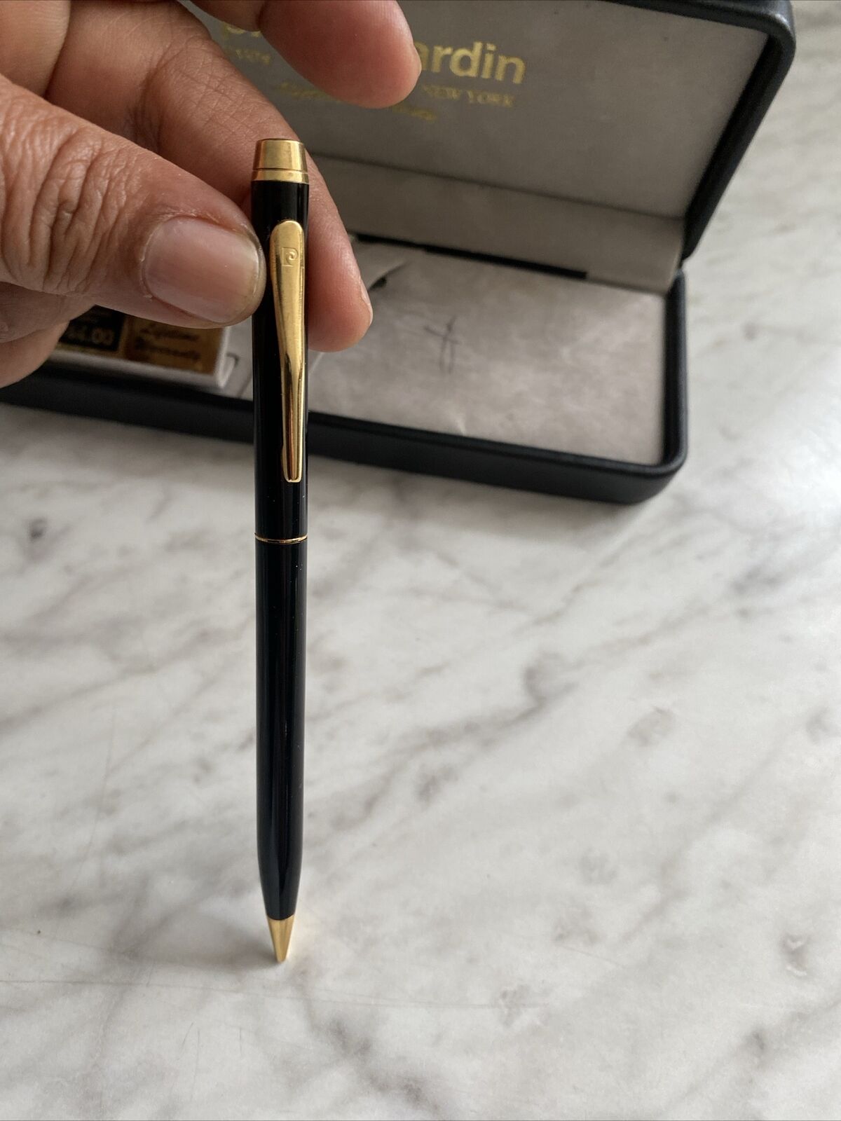 Vintage Pierre Cardin Paris/ New York Pencil Case-Black/Gold Pre-owned