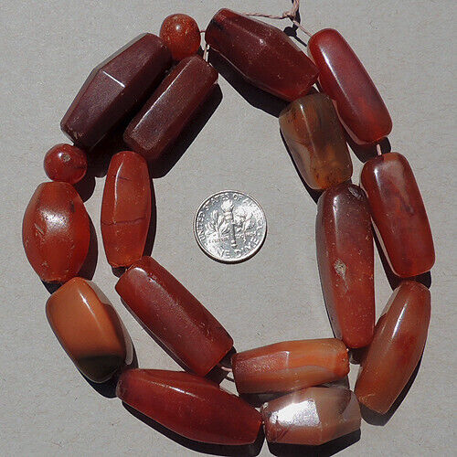 17 assorted shape old agate carnelian stone beads nigeria #5043