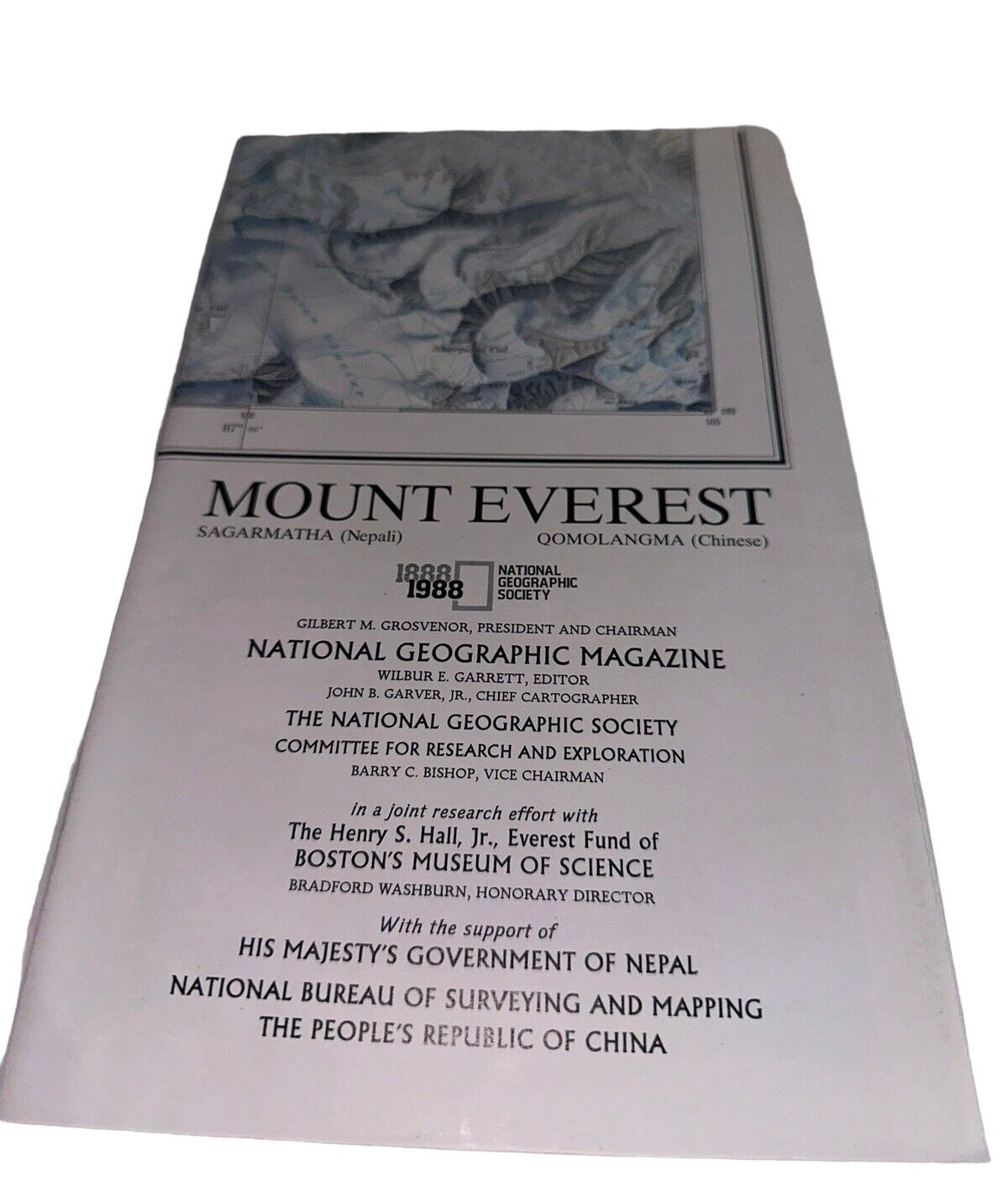 Mount Everest National Geographic Vintage Map November 1988 Tibet China