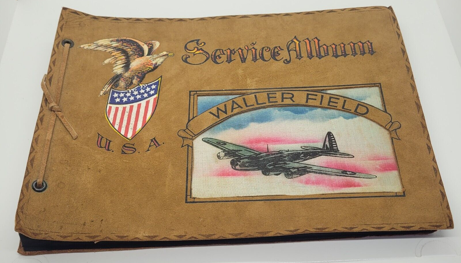 Vtg Rare WWll Waller Field Service Album Photo Book Suede Cover With Sigs 1942