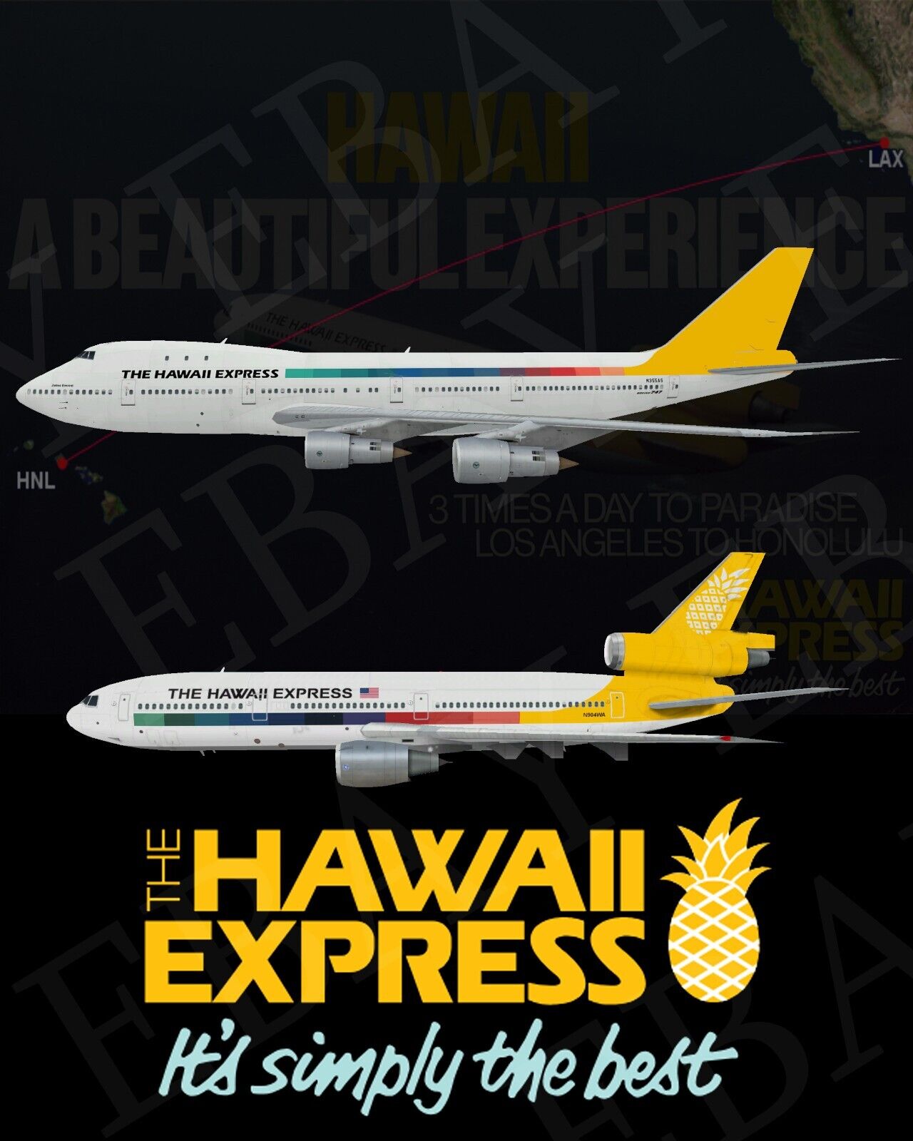 The Hawaii Express Airlines 747 DC-10 Retro 8 X 10