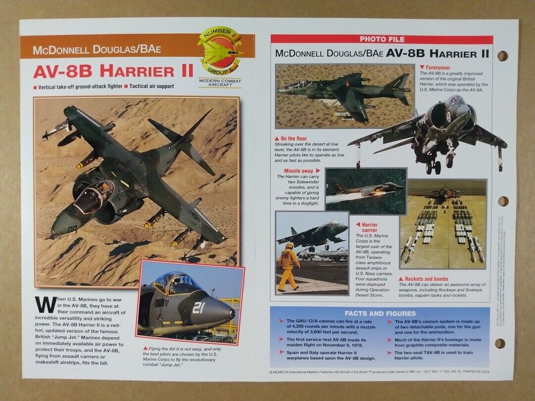 McDONNELL DOUGLAS/BAe AV-8B Harrier II Aircraft specs photos 1997 info sheet
