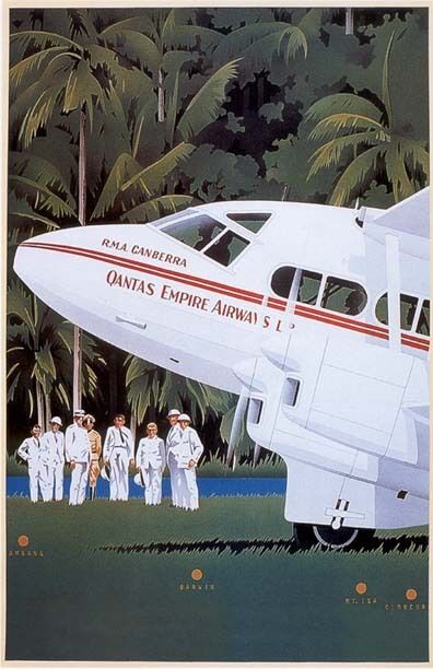 Vintage Qantas Empire Airways  Travel Poster