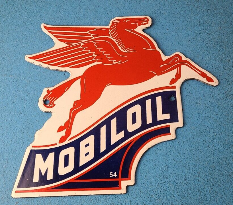 Vintage Mobil Gasoline Sign - Porcelain Pegasus Motor Oil Gas Pump Sign