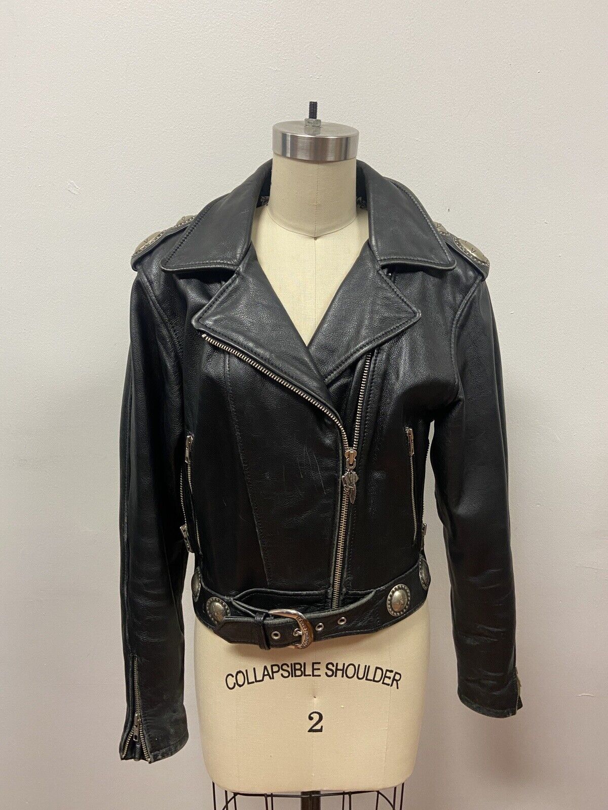 Vintage 1960s Harley Davidson Leather Biker Jacket  Medallions, Women’s Small