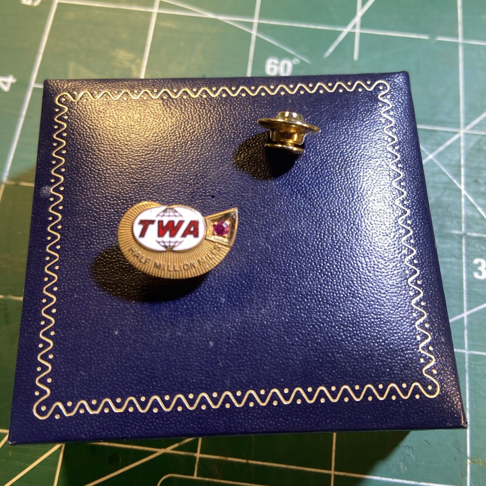 Vtg. TWA Half Million Miles Pin 1/10 10K Gold Filled Ruby Stone