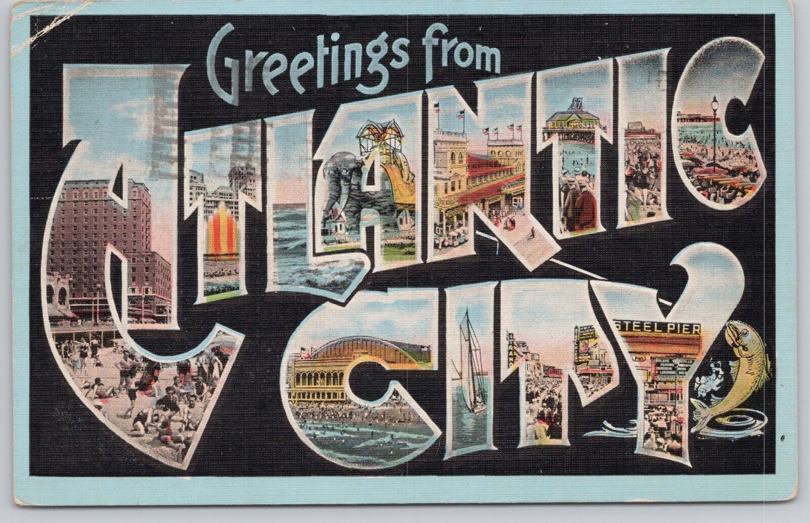 Greetings From Atlantic City Big Letter New Jersey Vintage Linen Postcard