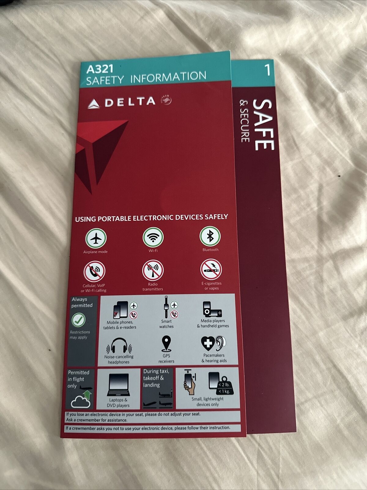 DELTA AIR LINES AIRBUS A321 SAFETY CARD 2020 SAFE & SECURE