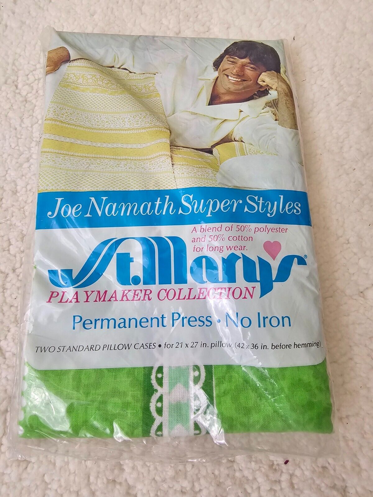 Vintage NOS St. Mary\'s Playmaker Collection Joe Namath Super Styles Pillowcases