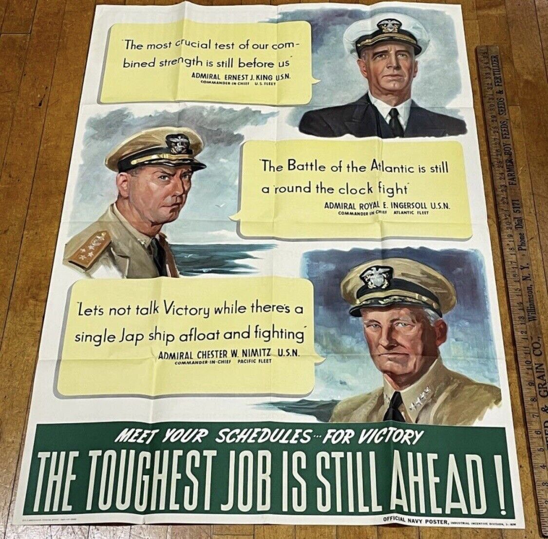 WW2 Original Propaganda Poster 1943 Navy Admirals Nimitz, King and Ingersoll