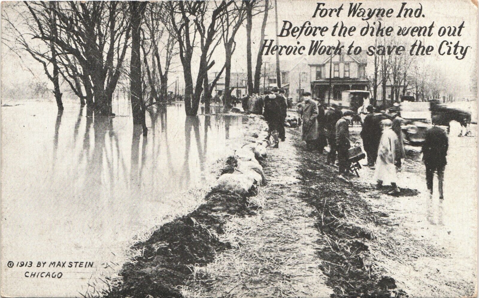 FLOOD DIKE original antique postcard FORT WAYNE INDIAN IN 1913