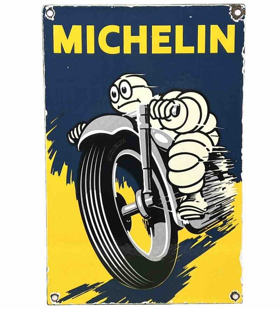 VINTAGE MICHELIN MOTORCYCLE TIRES PORCELAIN SIGN GAS OIL CONTINENTAL GOOD YEAR