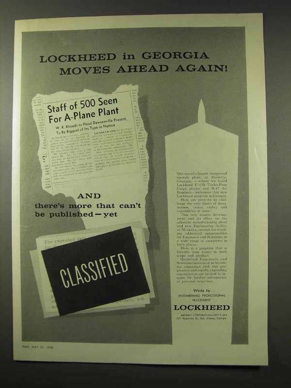 1956 Lockheed Aircraft Ad - Moves Ahead Again