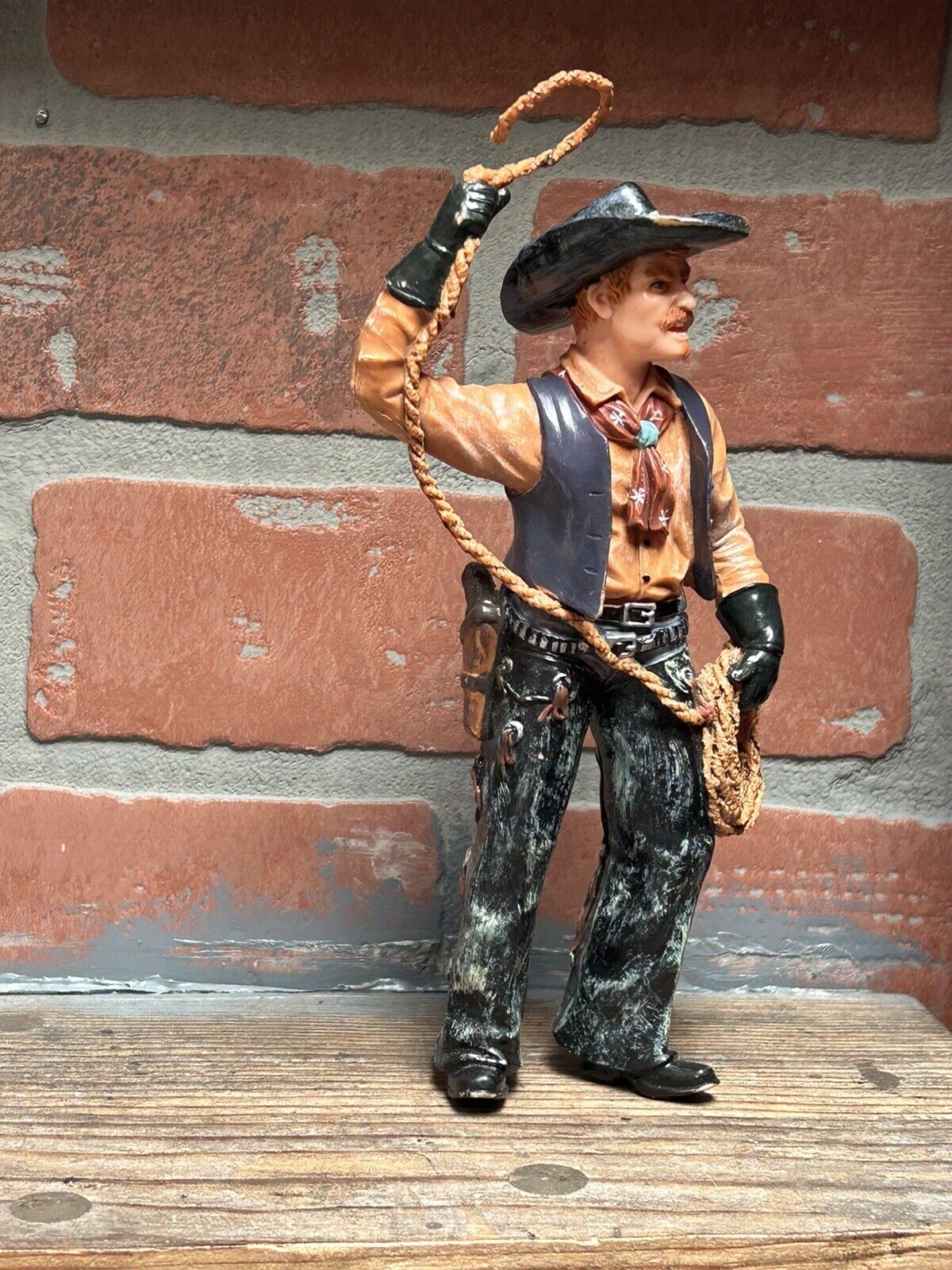 Vintage American Western Cowboy Figure 7”  Hat Lasso Gun Vest Realistic Toy