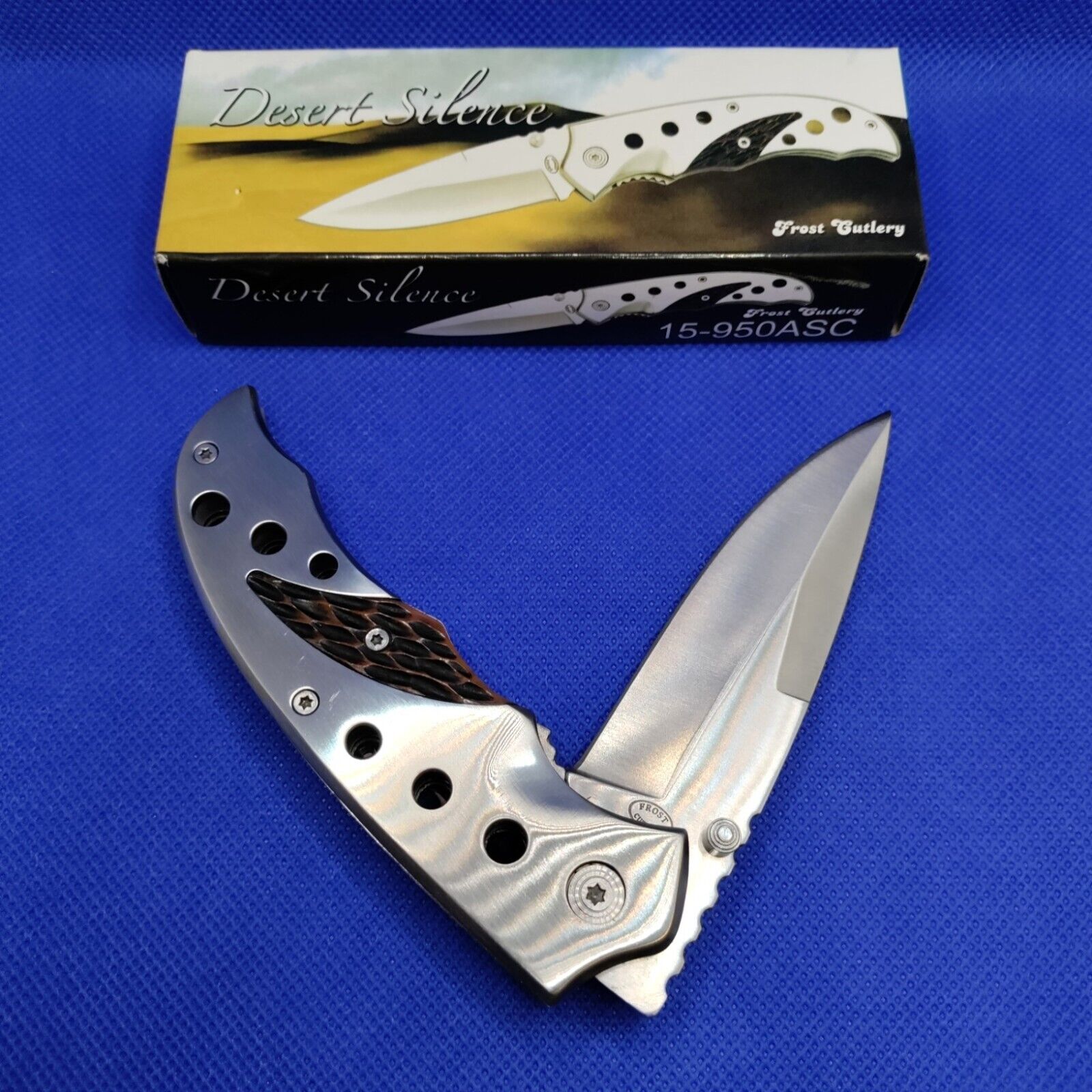 Frost Cutlery Stainless & Bone DESERT SILENCE Single Blade Belt Clip Pocketknife
