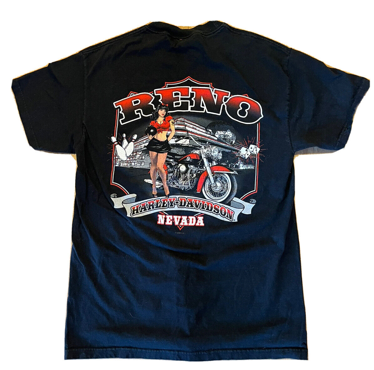 Harley Davidson Reno Nevada Medium T Shirt Motorcycle Biker Crewneck Dice Gamble