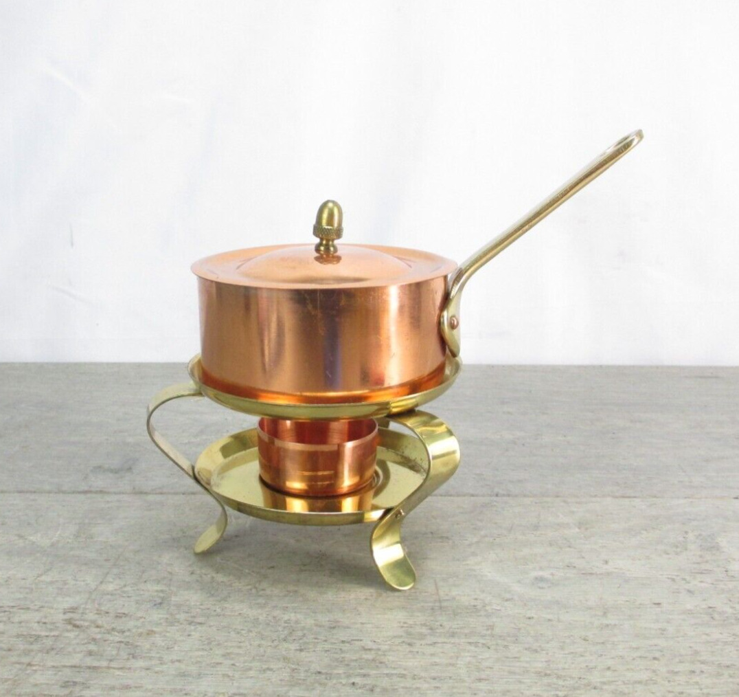 Portugal Vintage Mini Copper Coated Sauce Pan with Stand / Tea Light Warmer