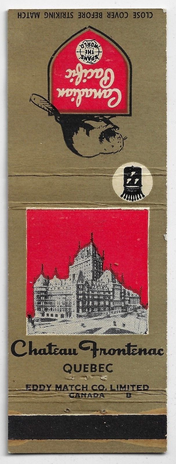 Chateass Frontenae Hotel Quebec Canadian Pacific RR Empty Matchcover