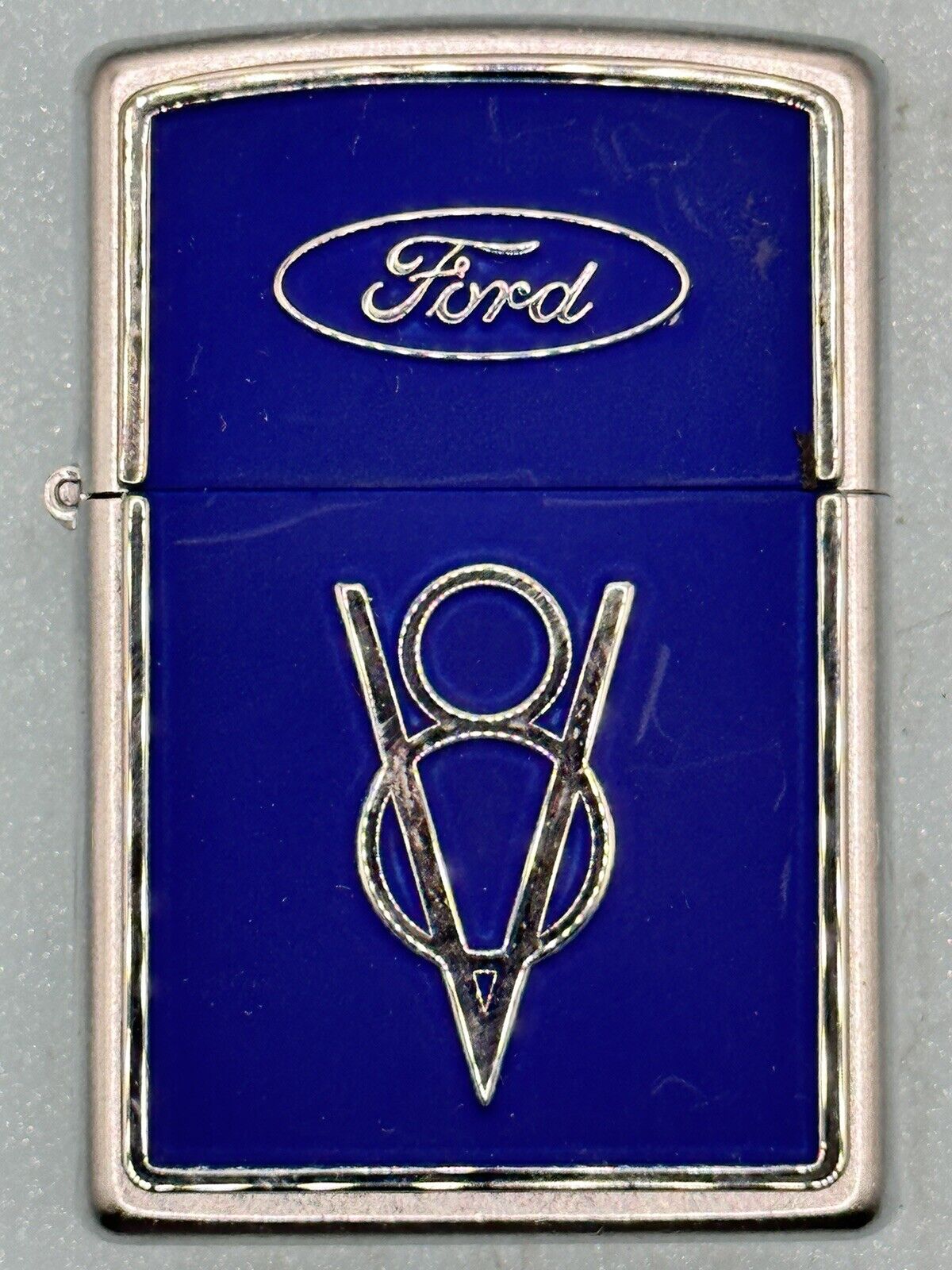 Vintage 2005 Ford V8 Blue Emblem Chrome Zippo Lighter NEW