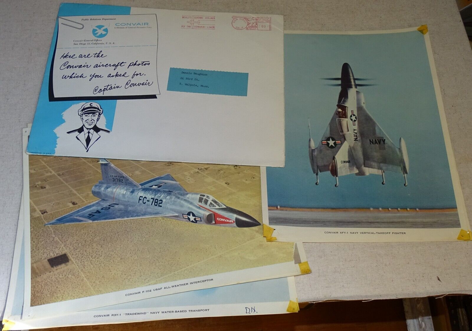 Convair Aircraft Photos in original card-stock mailer-folder (1950s ?)