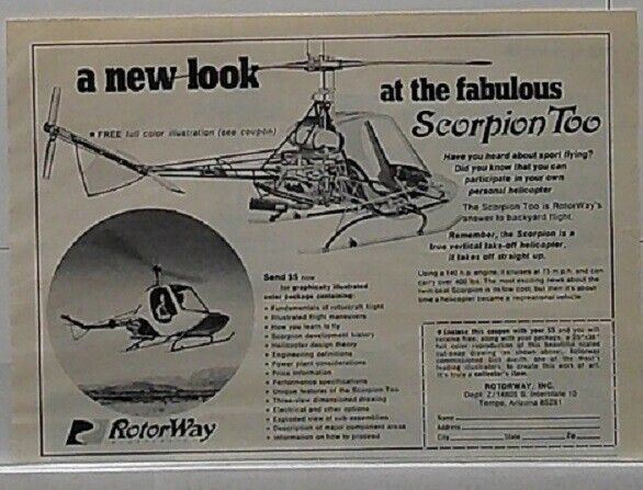 1973     Scorpion Too Rotor Way  a new look  Sport Flying  Magazine Print Ad