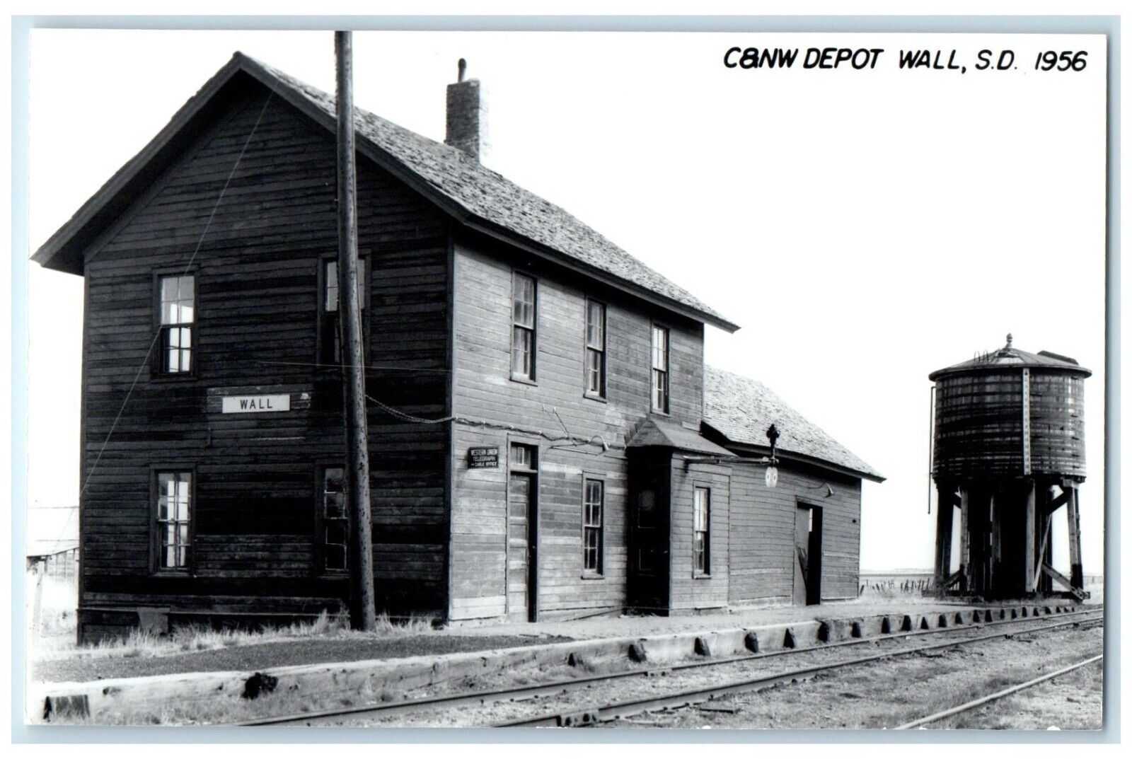 c1956 C&NW Depot Wall South Dakota SD Train Depot Station RPPC Photo Postcard