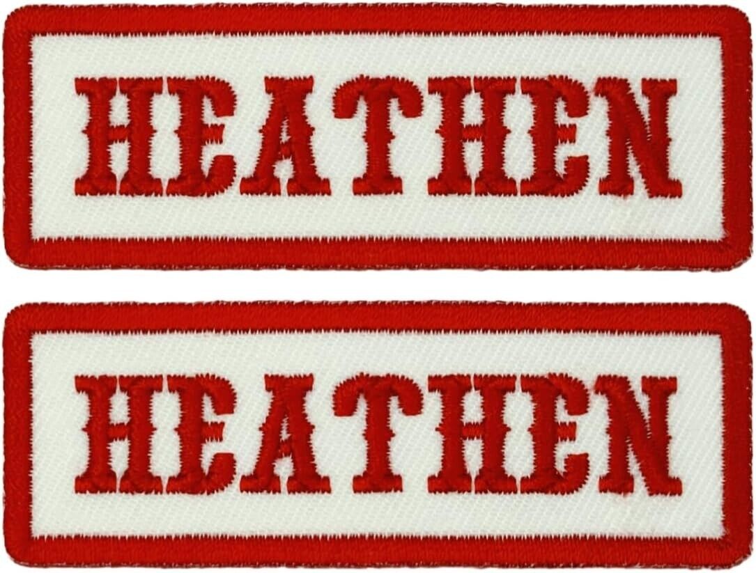 Heathen Red White Embroidered Patch  |2PC -IRON ON OR SEW    3\