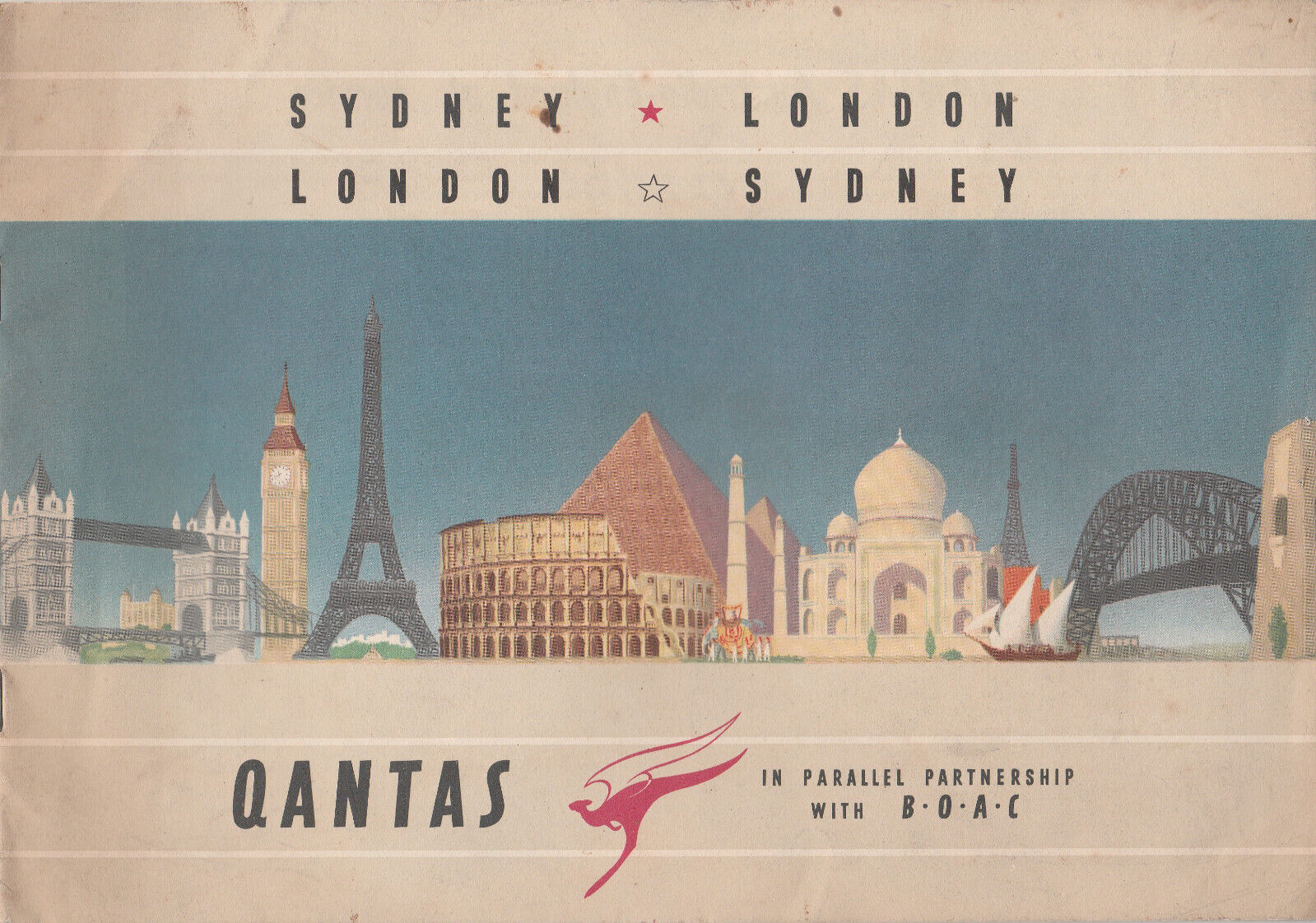 QANTAS-BOAC Sydney-London Constellation era route map booklet