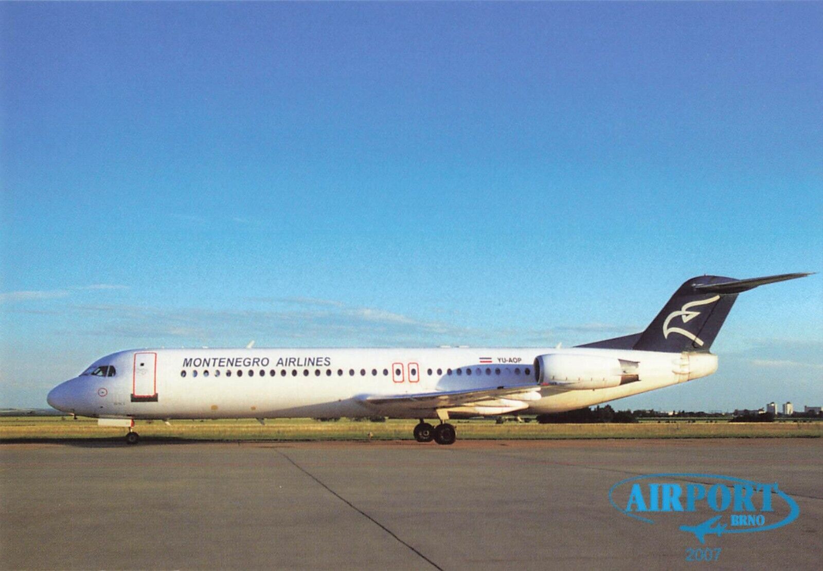 Postcard Airline MONTENEGRO AIRLINES YU-AOP Fokker 100 CC9.