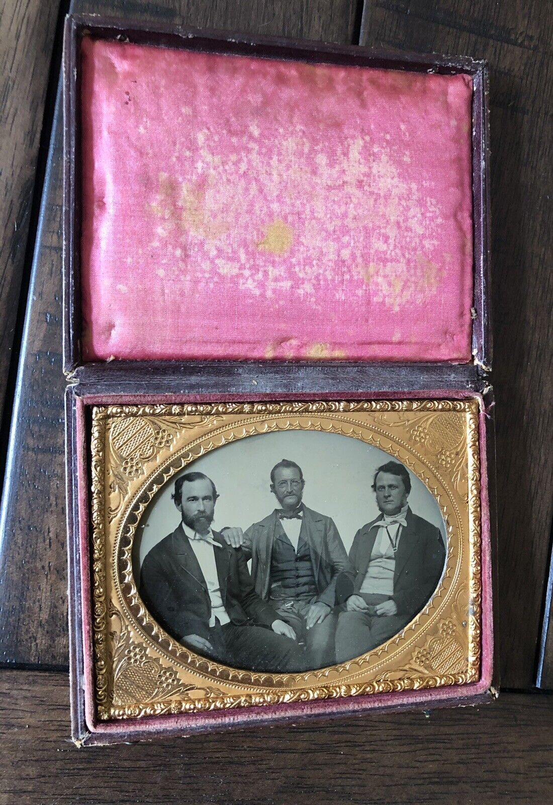 1/4 Purple Glass Ambrotype, Group of Three Men, Possibly from Virginia