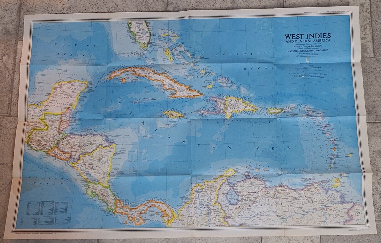 Vintage 1981 National Geographic Map Of The West Indies & Central America