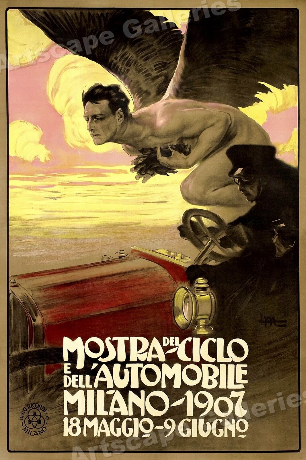 Mostra del Ciclo 1907 Milano Italy Vintage Style Car Poster - 24x36