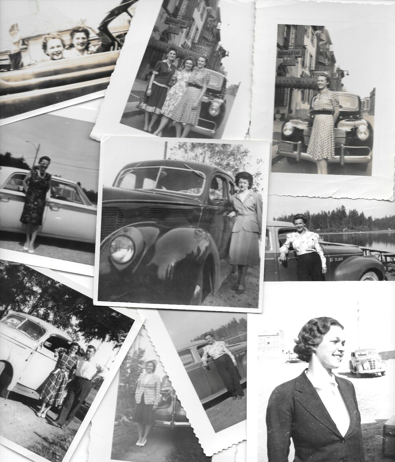 1940-50-60s PHOTOS B&W Vintage Women Ladies & Cars - Lot of 11 Photographs