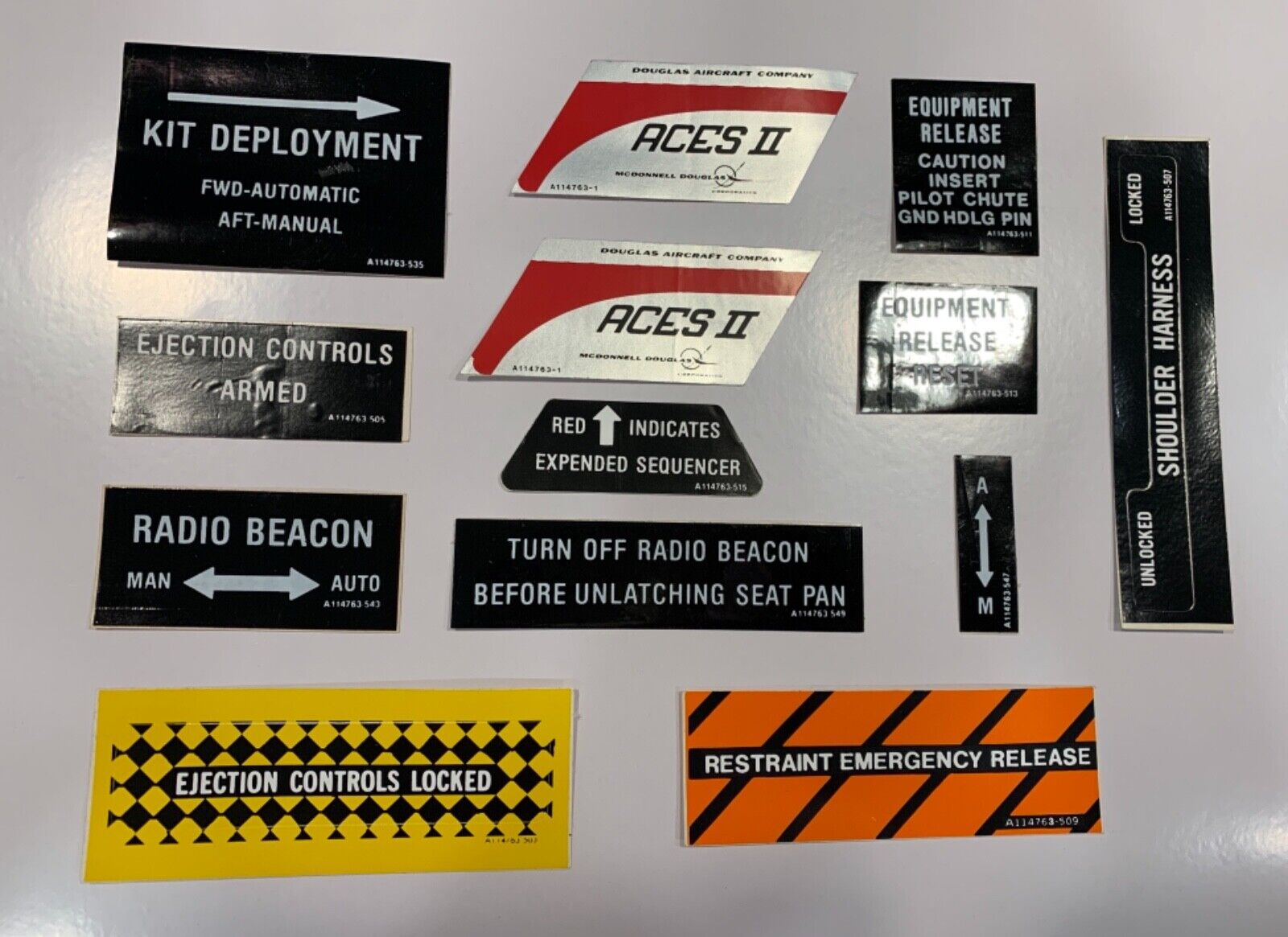  Genuine Original USAF ACES II Ejection Seat Sticker Set F-15 F-16 A-10 - RARE