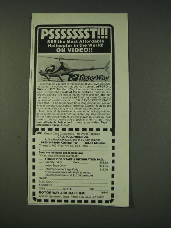 1987 Rotor Way Aircraft Ad - Pssssssst See the most affordable helicopter in