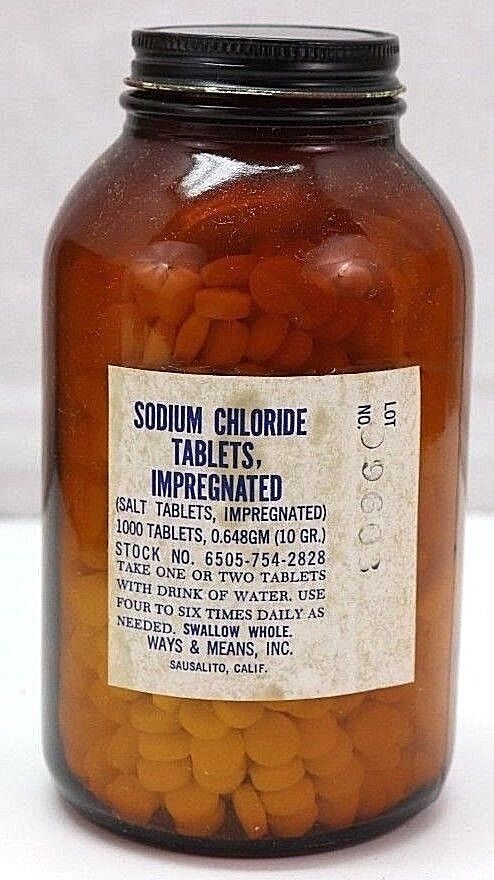 US Salt Tablets sodium Chloride in Large Brown Glass Bottle 1000 tabs E9766