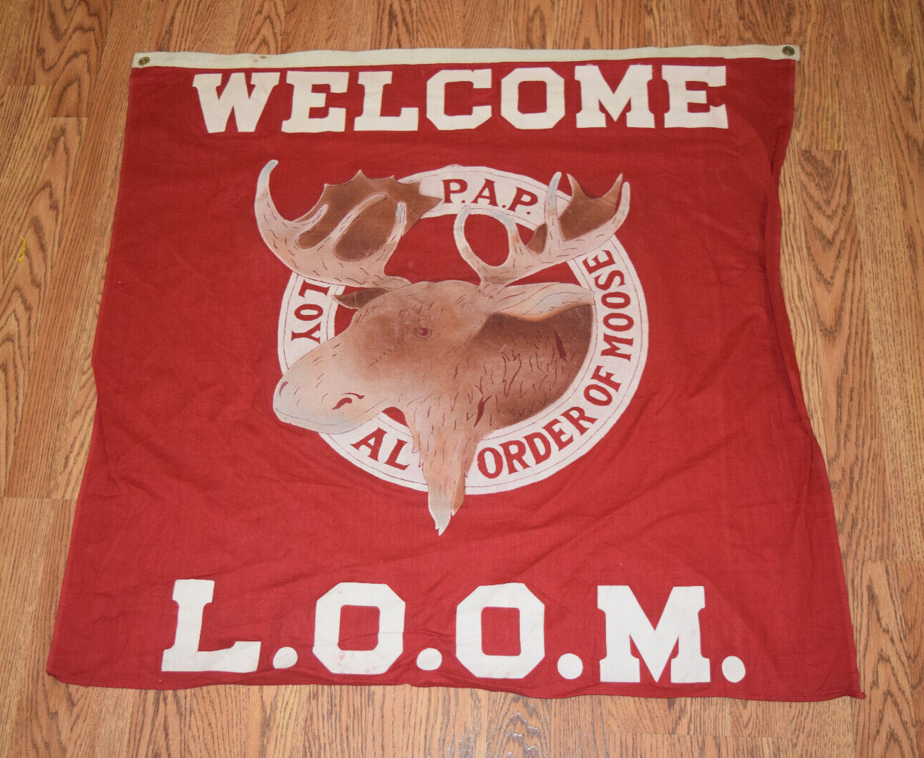 Vintage Welcome to L.O.O.M. Loyal Order of Moose Lodge Wall Decor Banner / Flag