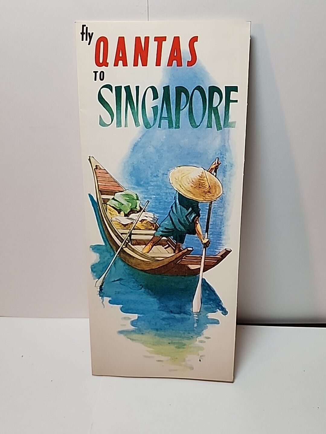 1963 Qantas Empire Airways Flight Brochure Singapore Man Rowing Boat J6F