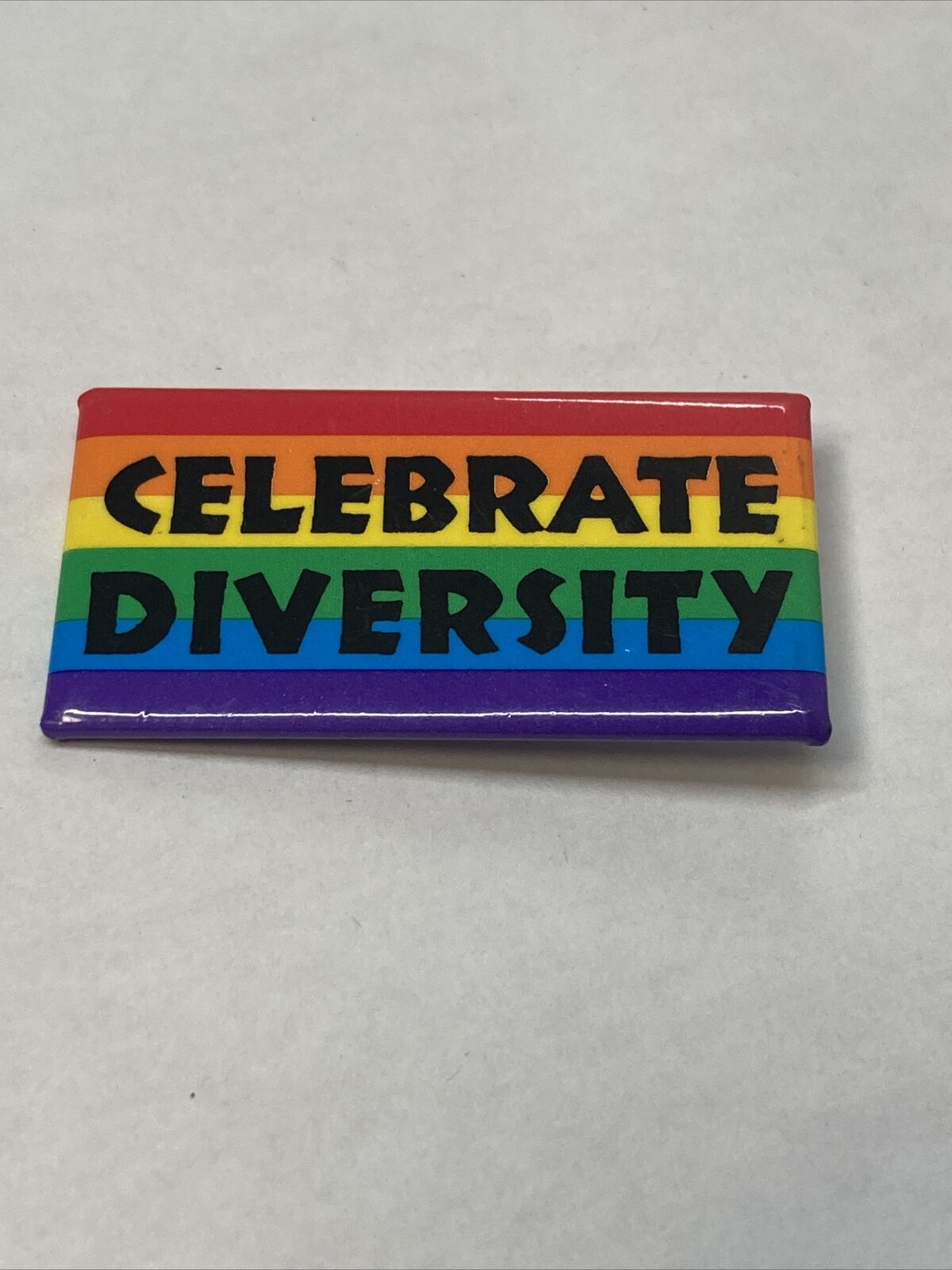 Rainbow Celebrate Diversity Pinback Button Rectangle 