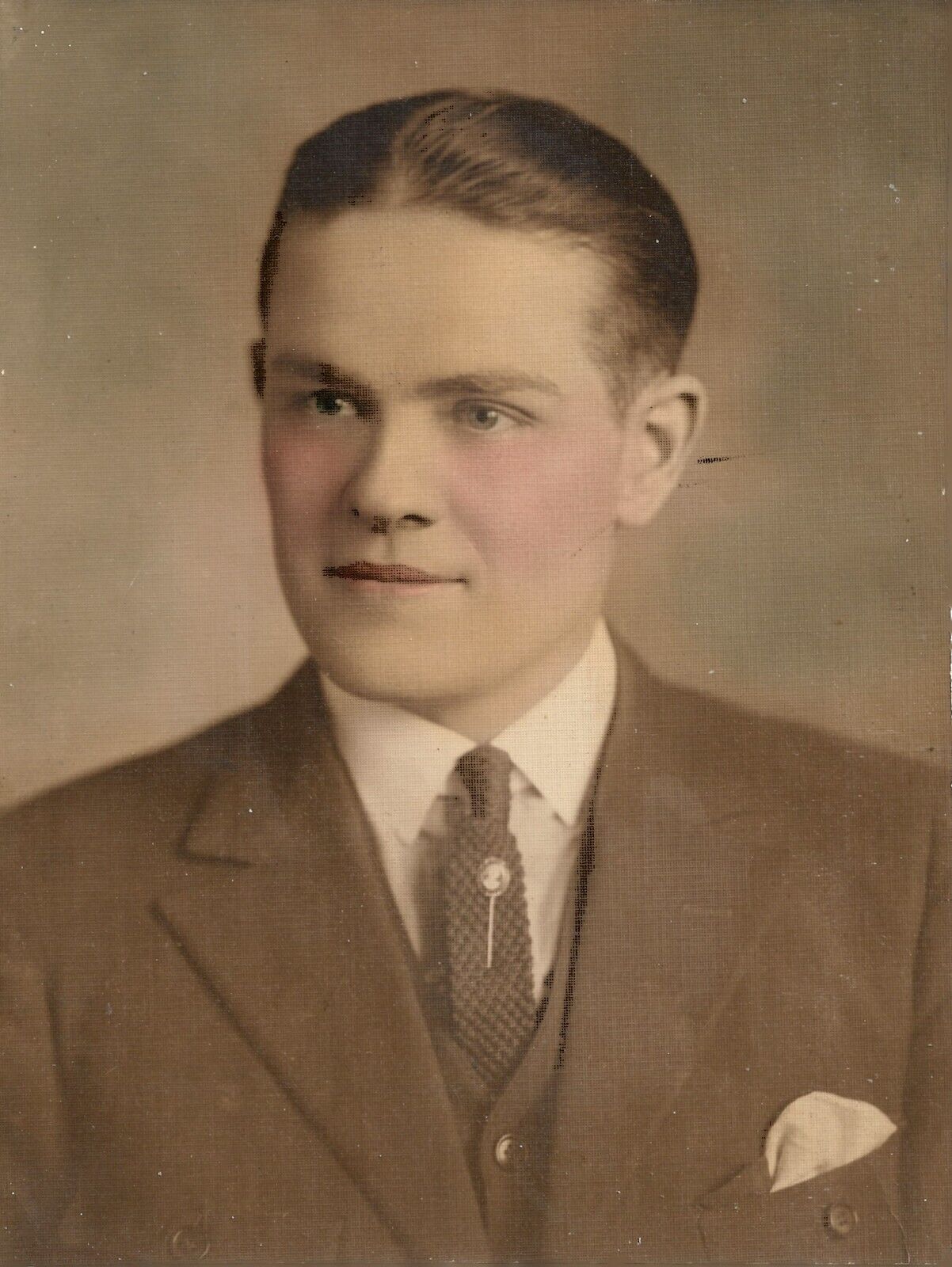 Man Photograph Portrait Vintage Fashion Suit Tie Hand Tinted 1920s 6 x 8