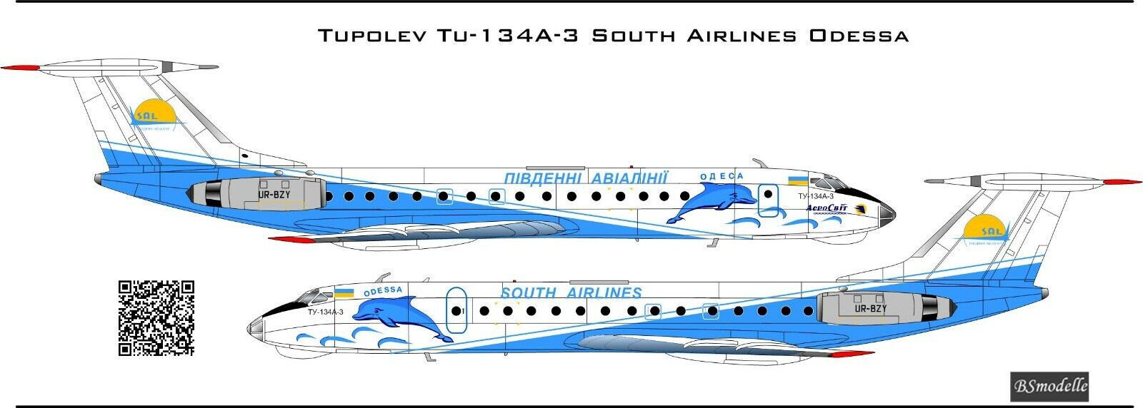 BSmodelle Tupolev  Tu-134 South Airlines decal 1\100