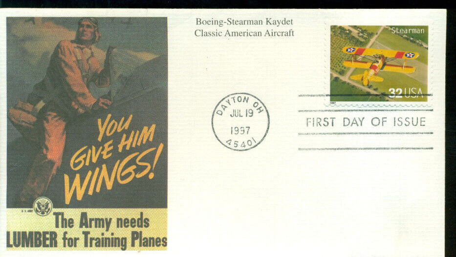 1997 First Day of Issue - Postage Stamp - Boeing-Stearman Kaydet - Mystic