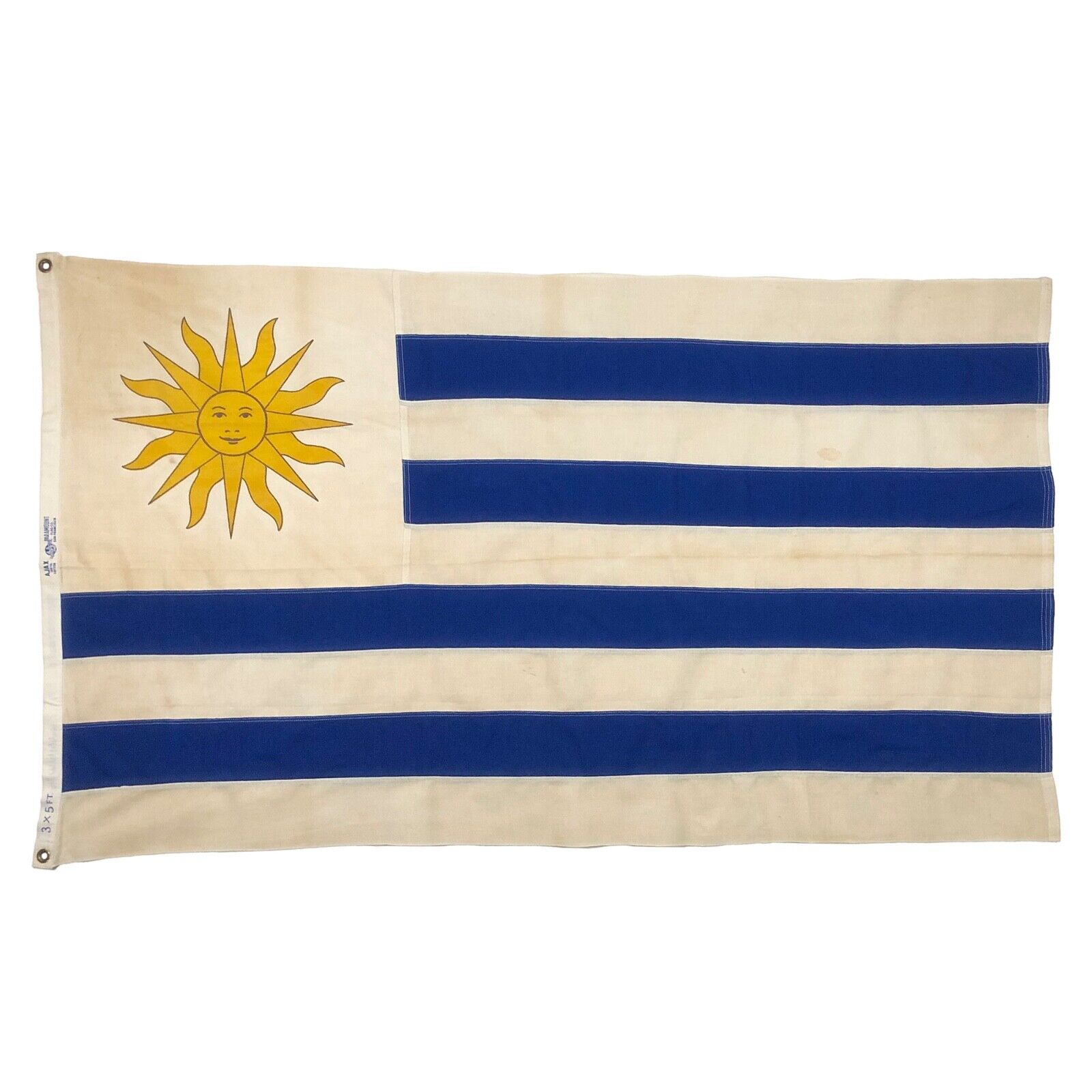 Vintage Sewn Cotton Uruguay Flag Old Sun May World Cloth Textile Art Decor 3x5