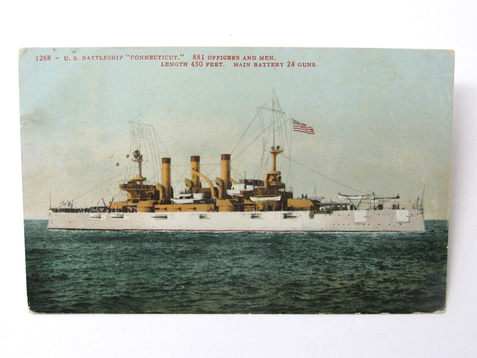 U.S. Navy Battleship U.S.S. Connecticut 1908 MitchellPostcard  Stamp #1268