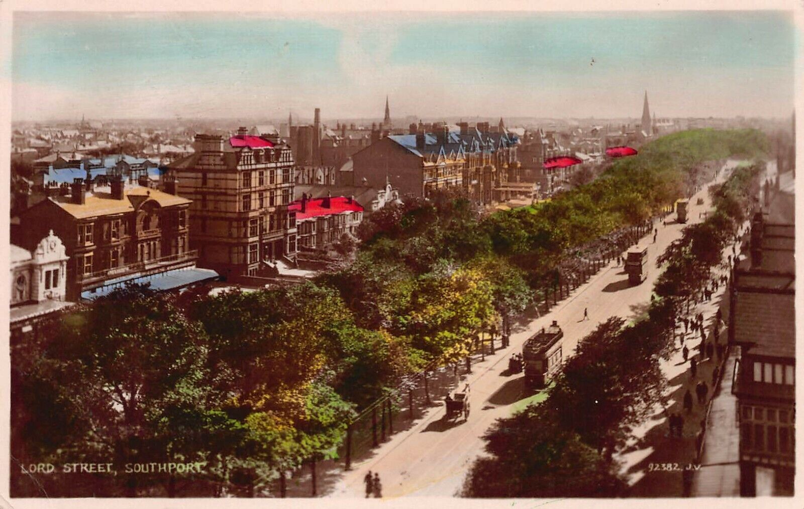 Lord Street, Southport, England, 1929, Hand Colored, Real Photo Postcard, Used