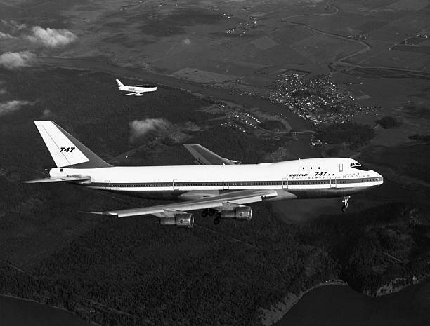 Boeing 747 In Flight With F-86 Chase Plane Old Aviation Photo