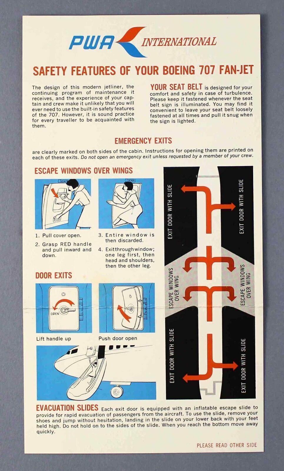 PWA INTERNATIONAL BOEING 707 VINTAGE SAFETY CARD PACIFIC WESTERN AIRLINES