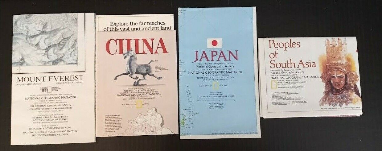 Vintage National Geographic South Asia Japan China & Mount Everest Maps