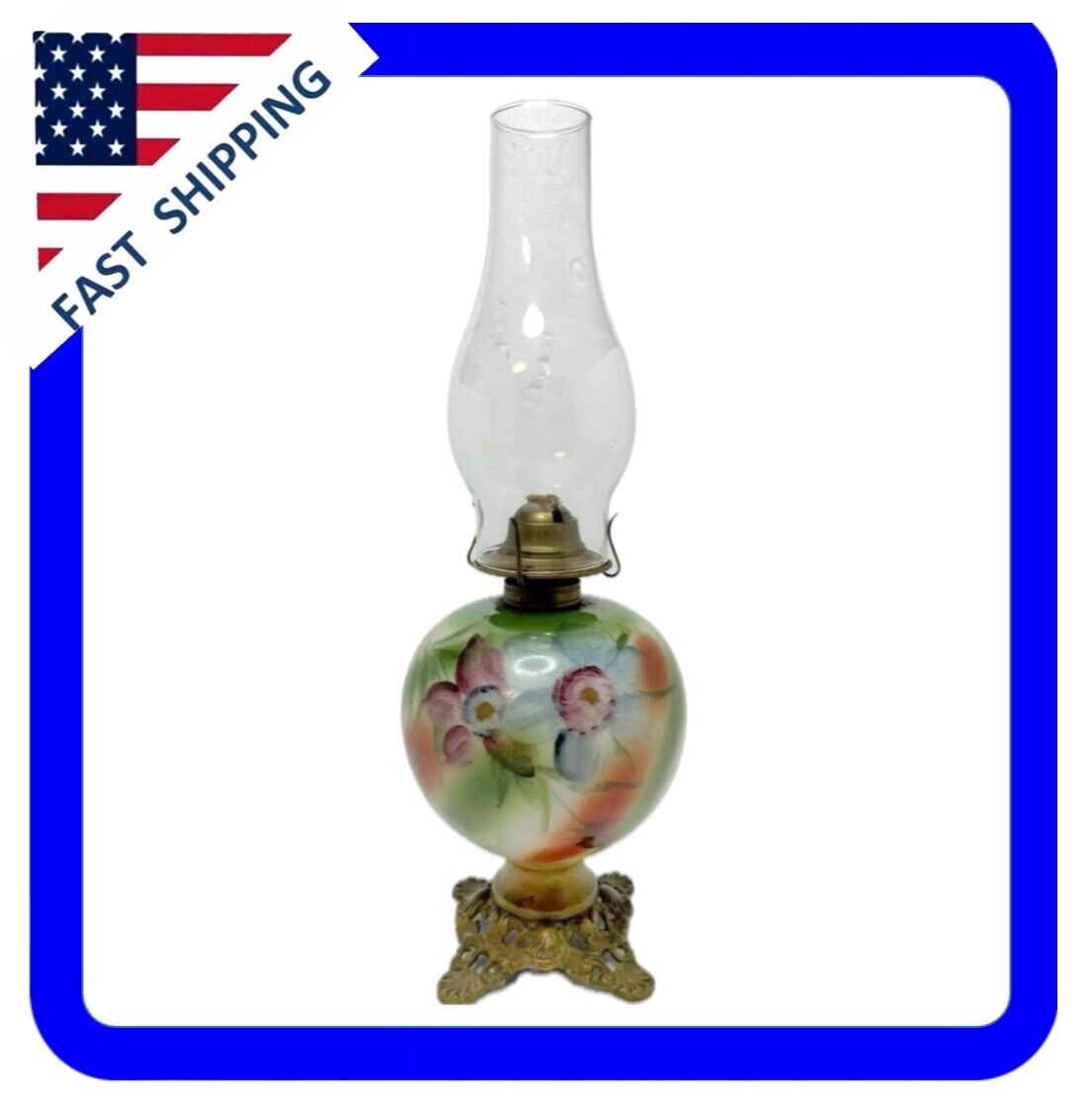 Vintage P&A Mfg Eagle Oil Lamp Hand Painted