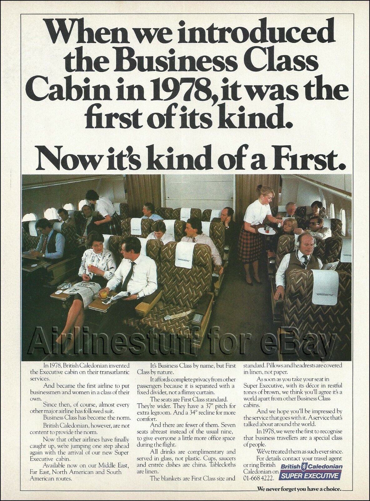 1983 BRITISH CALEDONIAN ad DC10 Super Executive BIZ CLASS airline airways advert